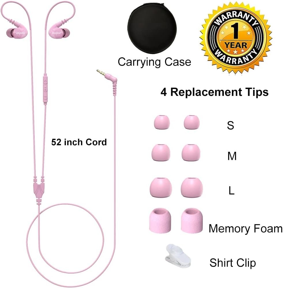 Comfortable Wired Sport Headphones for Kids & Women – Noise Isolating Pink Ea…