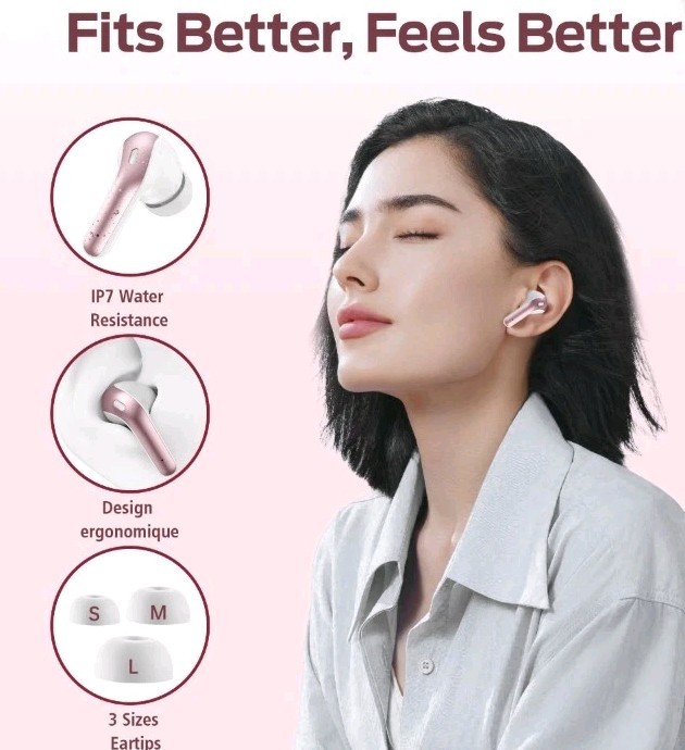 X8 Pink Bluetooth 5.4 Wireless Earbuds Touch Control Dual Display IP7