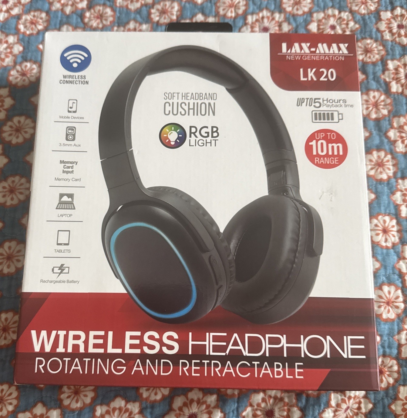 LAX-MAX LK 20 Wireless Headphones RGB Light Rotating Retractable Soft Cushion