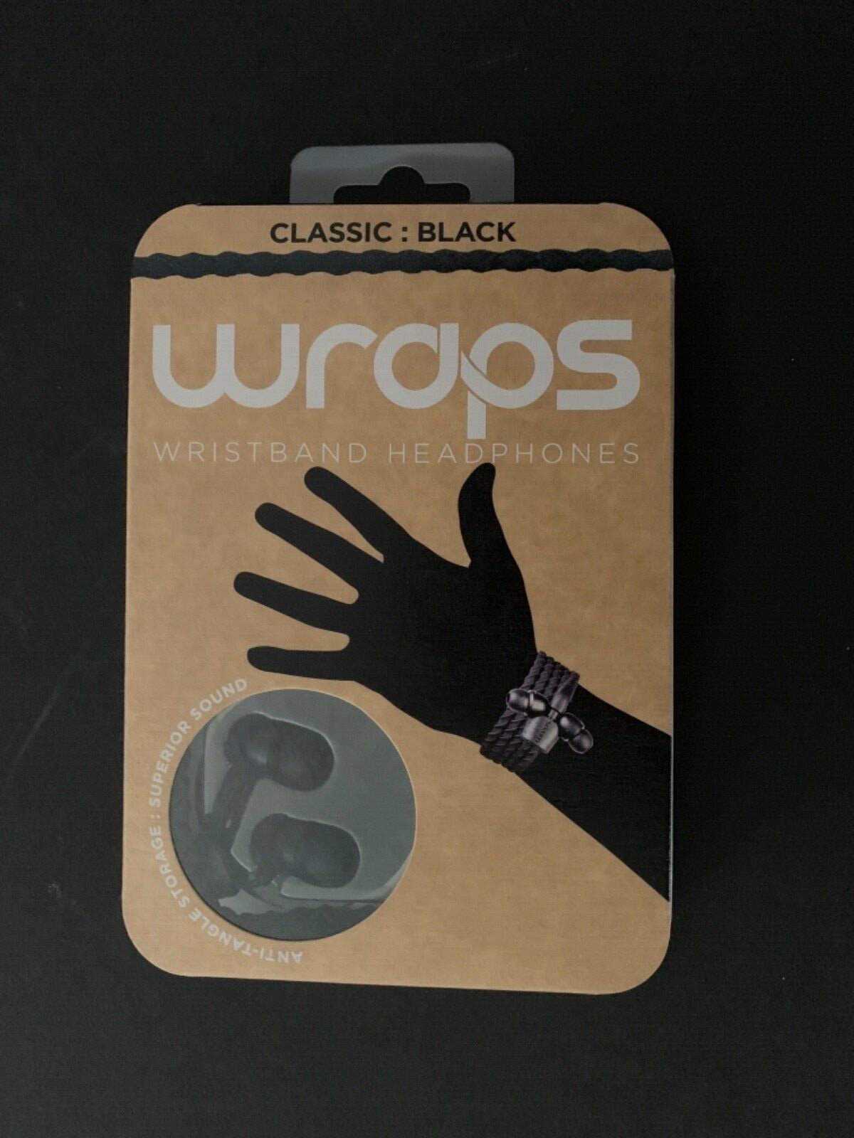 WRAPS WRISTBAND HEADPHONES WITH BLACK BRAIDED FABRIC CABLE ~ BRAND NEW