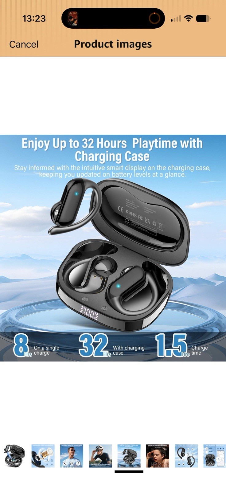 Open Ear Earbuds, Bluetooth 5.4 Headphones with 80H Playtime, IPX5 Water Resit.