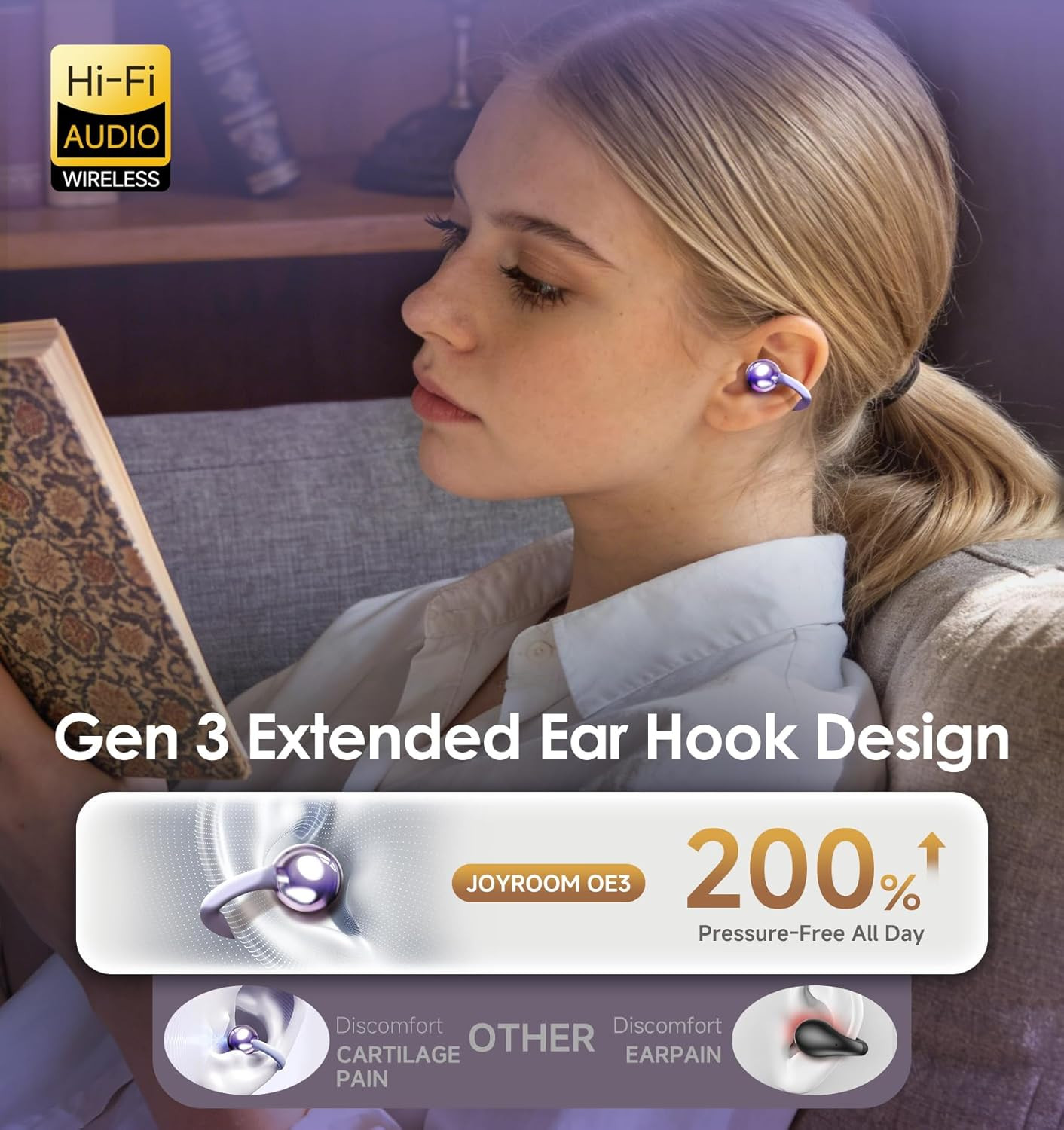 Clip-On Earbuds Gen 3, Open-Ear Wireless Bluetooth 6.0 Headphones with Mic, Secu