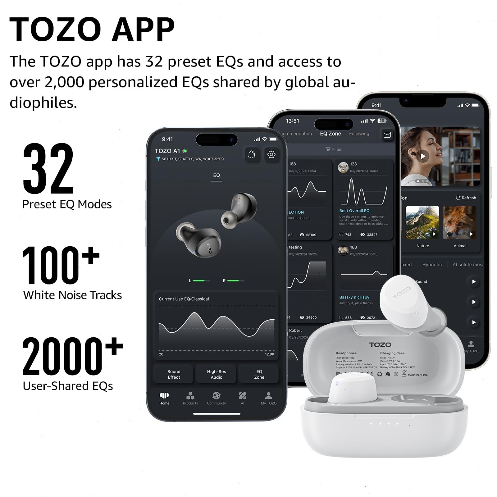 TOZO Wireless Earbuds Bluetooth 5.3 Premium Sound Headphone with Waterproof IPX5