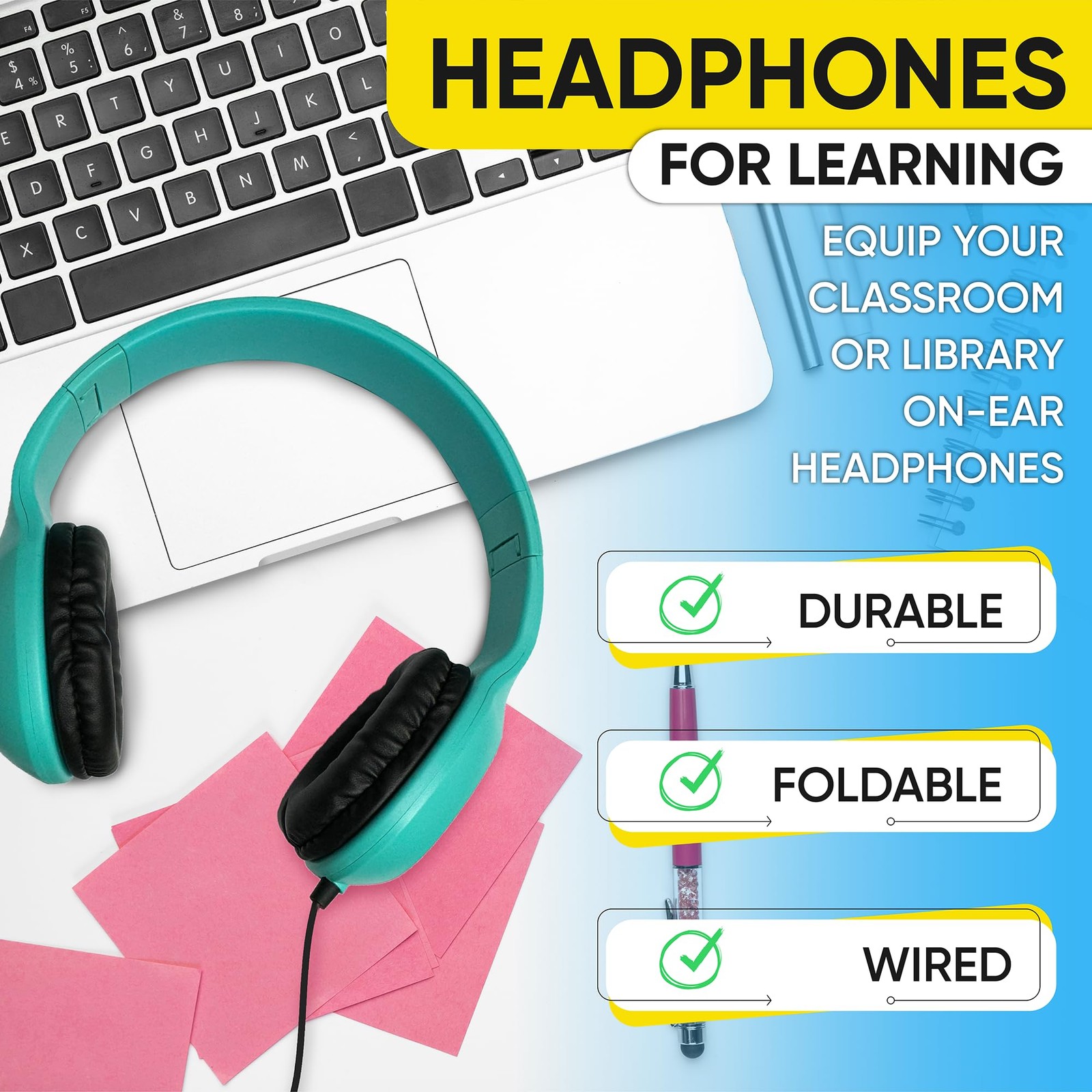 5 Pack Bulk Wired On-Ear Leather Headphones with 3.5mm Connector Oval Metal H…