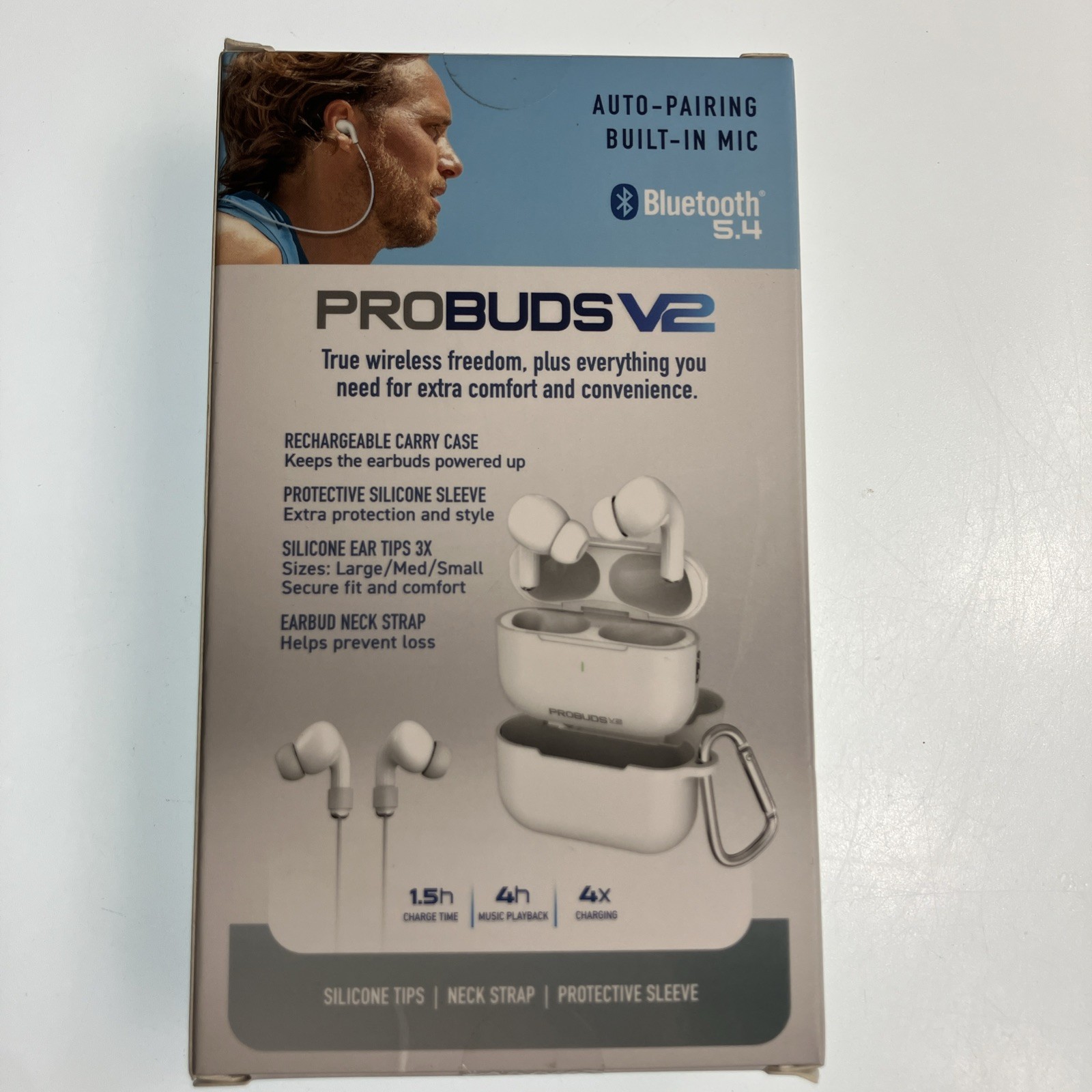 Probuds V2 Bluetooth 5.4 Wireless Stereo Earbuds With Charging Case White