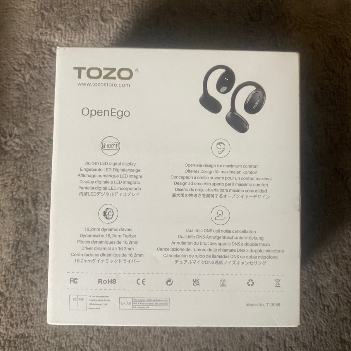 TOZO OpenEgo True Wireless Open Ear Headphone,5.3 Bluetooth Sport Black/White