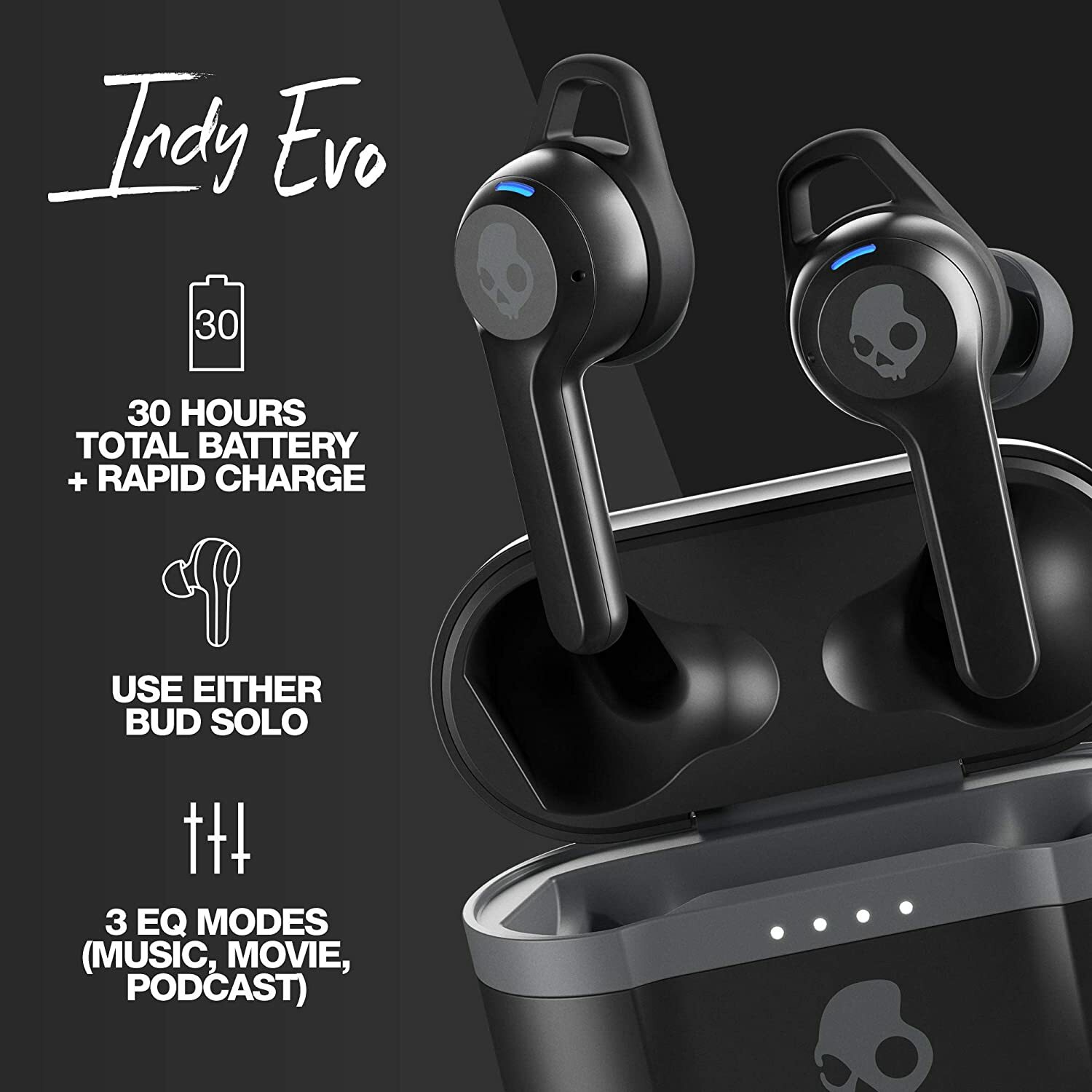 New Skullcandy Indy Evo True Wireless In-Ear Earbuds – True Black (S2IVW-N740)