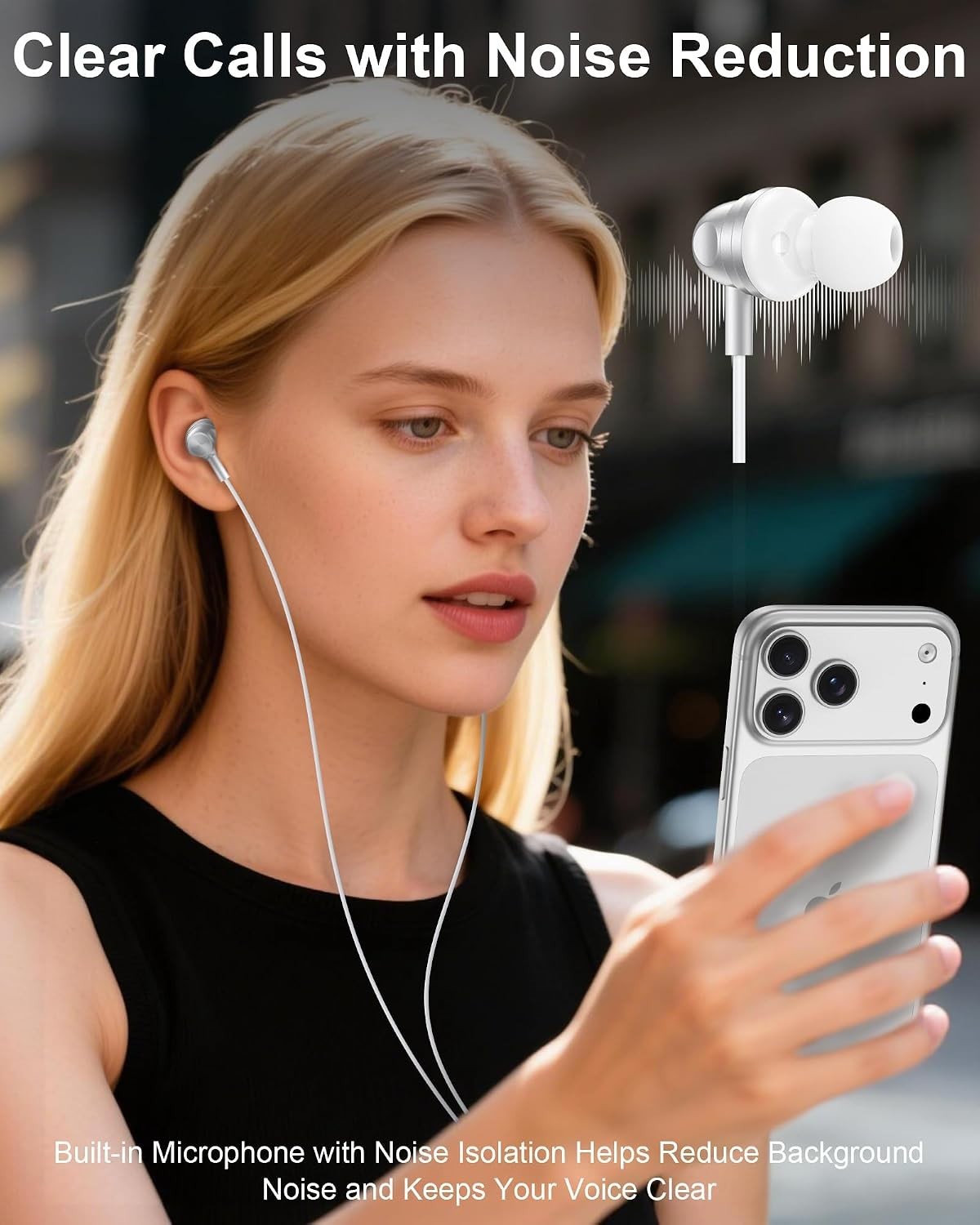 USB C Wired Ear Buds Earbuds for iPhone 17e 16 15 Pro Max 17 Air 16e White