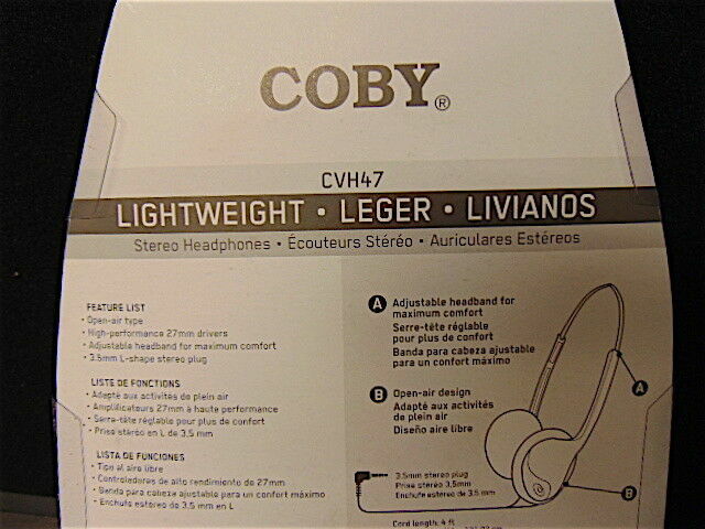 Lot Of 2 Coby CVH47 Lightweight Stereo Headphones Black – NEW – Free Shipping!