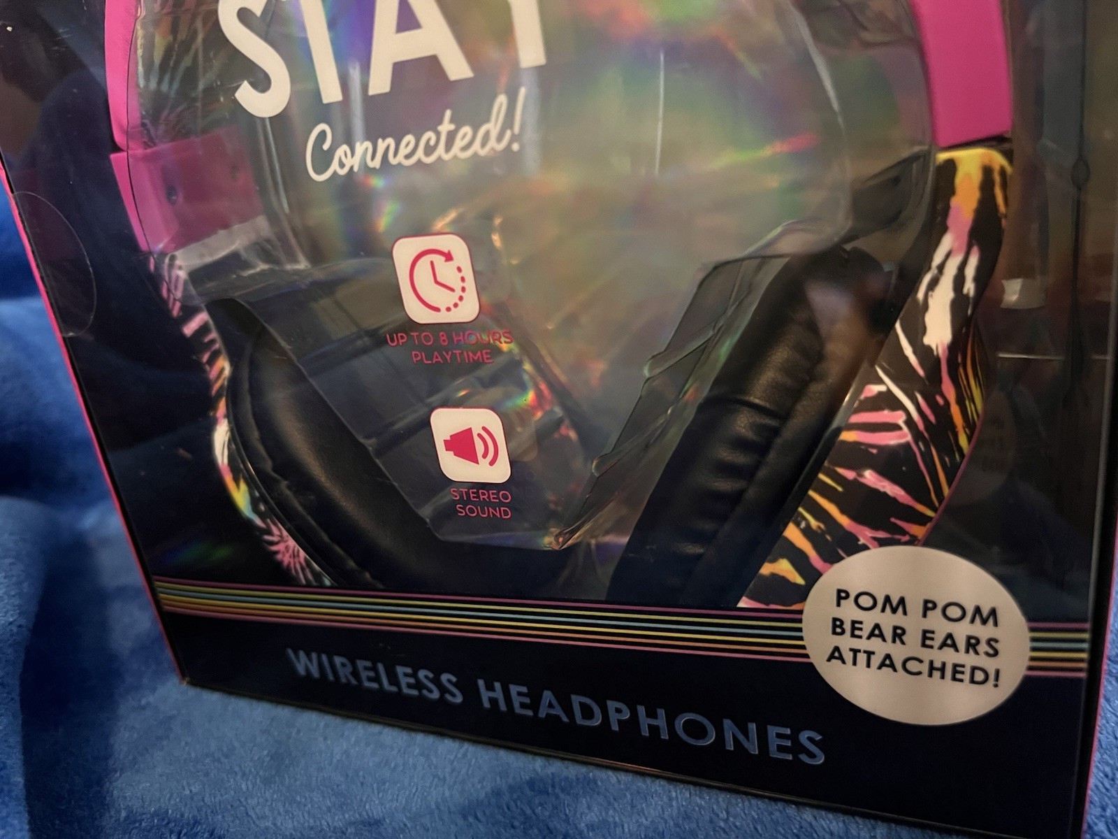 Justice Tech Bluetooth Wireless Headphones w/ Pom Pom Bear Ears, Pink, 40mm