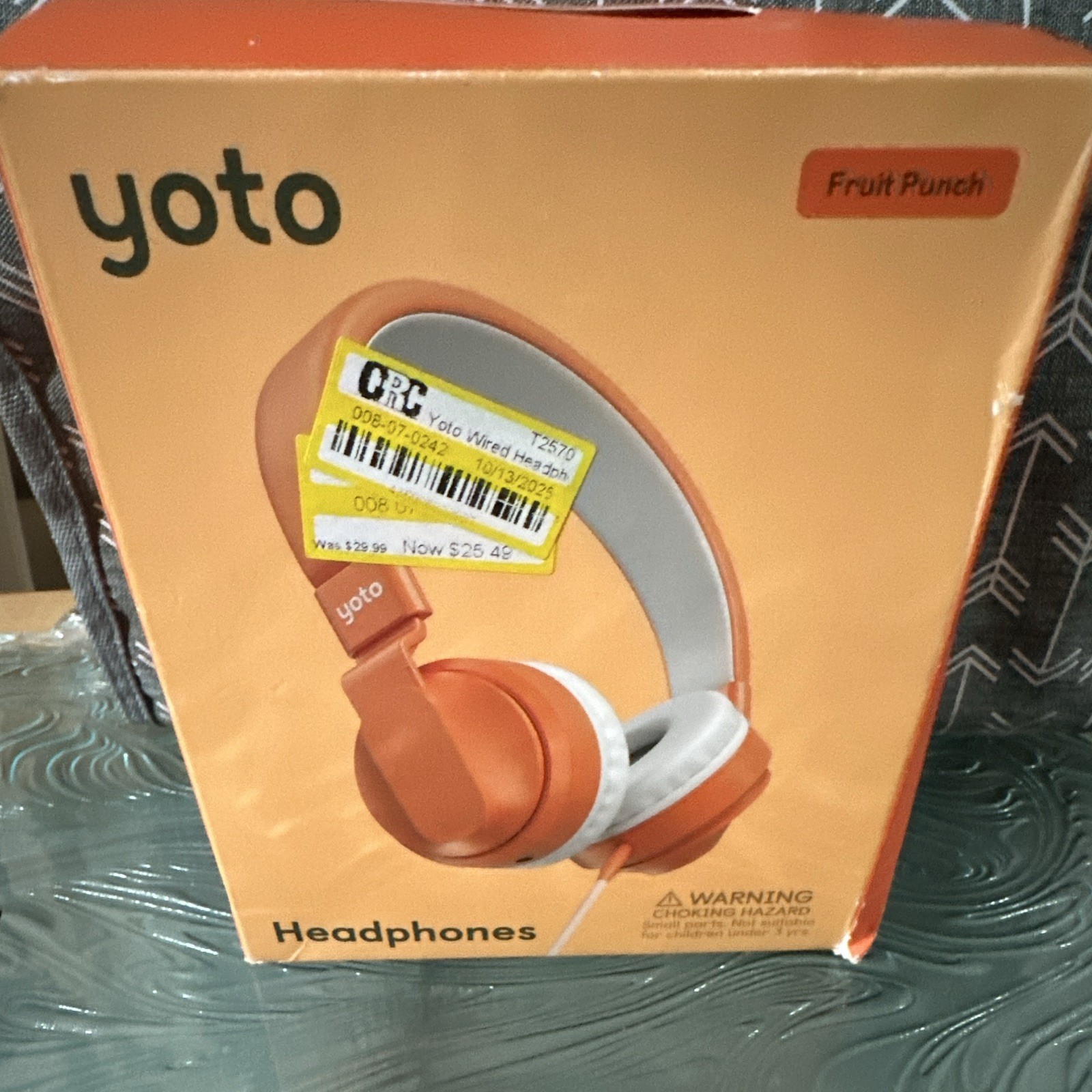 Yoto Fruit Punch Wired 3.5mm Headphones Volume Limit Orange/White 3.5m UNTESTED