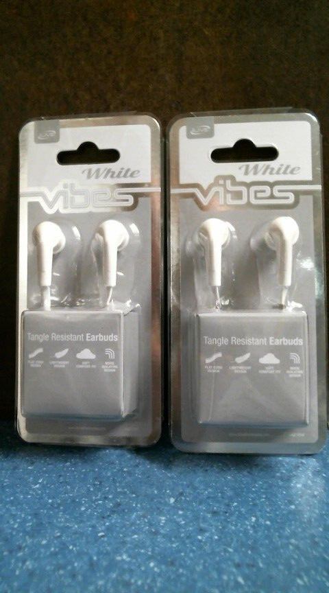 ILive Vibes, Tangle Resistant Earbuds, White, Lot of 2, FREE SHIPPING