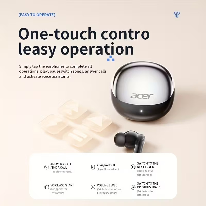 Acer TWS Wireless Headset Earbuds Earphones (OHR503) Black