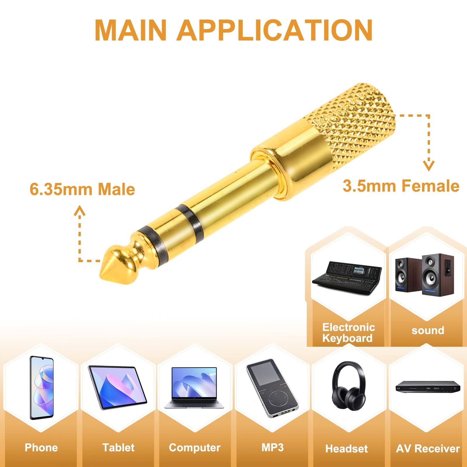 QAJOPFN 4 Pack Headphone Jack Adapter – 3.5mm (1/8 inch) Male to 6.35mm (1/4 inc