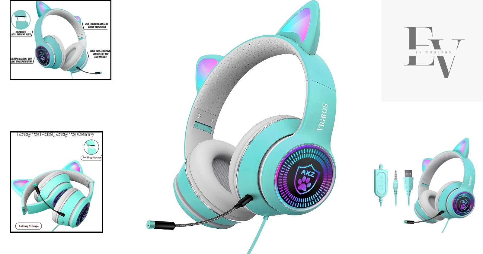 Fun Cat Ear Gaming Headphones with LED Lights – For Kids & Adults, 3.5mm