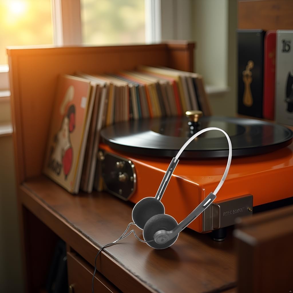 Vintage Black Over-Ear Headphones – Lightweight Design with Rich Stereo Sound