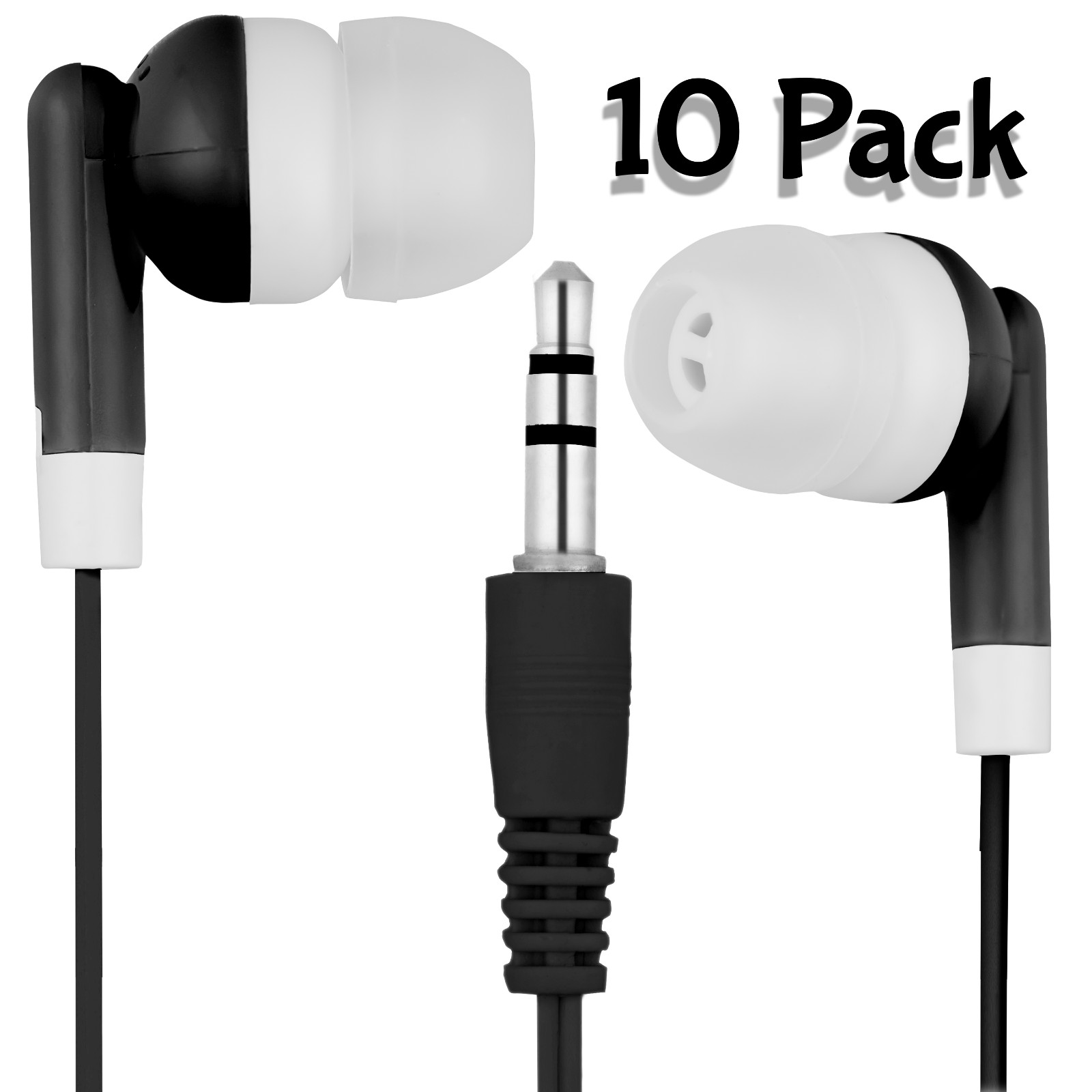 Pack of 10 BLACK/WHITE 3.5mm Headphones / Earbuds – Individually Bagged