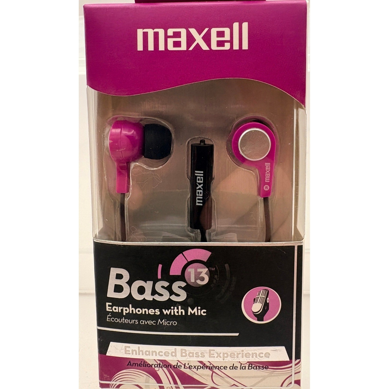 Maxell Bass 13 Earphones with Mic Pink In-Ear Wired Headphones B-13P Heavy Bass