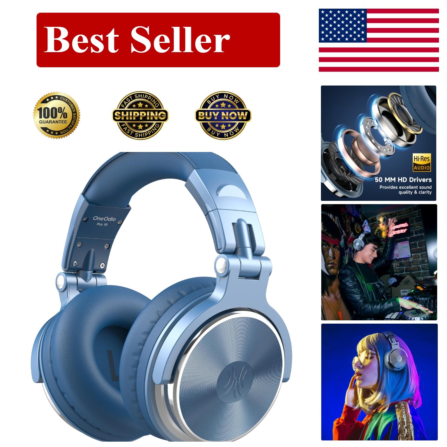 Professional DJ & Mixing Headphones with Detachable Cable and 50mm Drivers