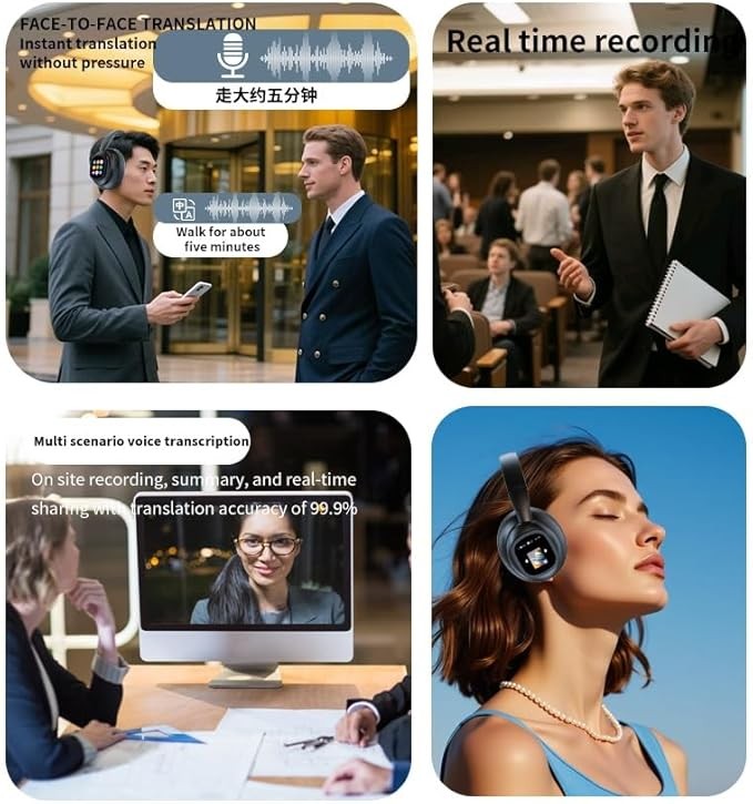 AI Headphones with Detachable Screen – 115-Language Real-Time Translation, Hy…