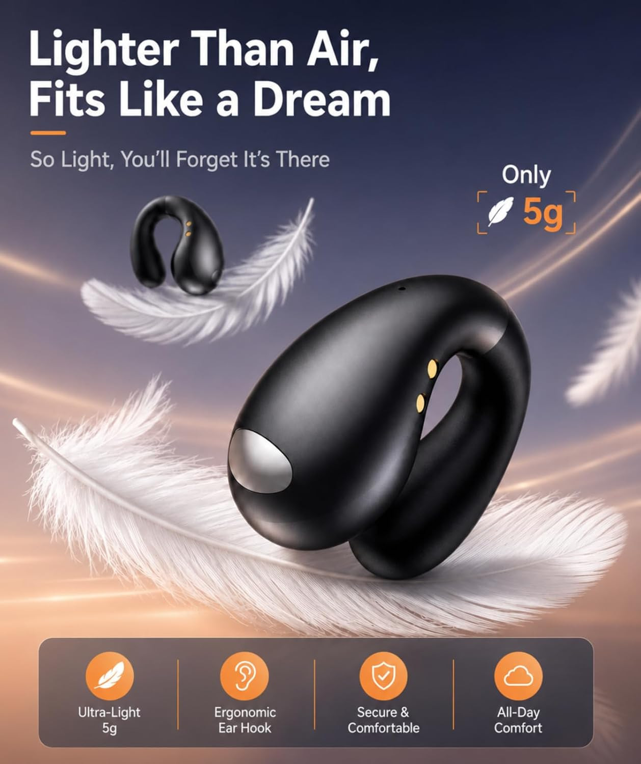 Ultra Open Ear Earbuds – Comfort Clip on Earbuds, Wireless Bone Headphones Desig