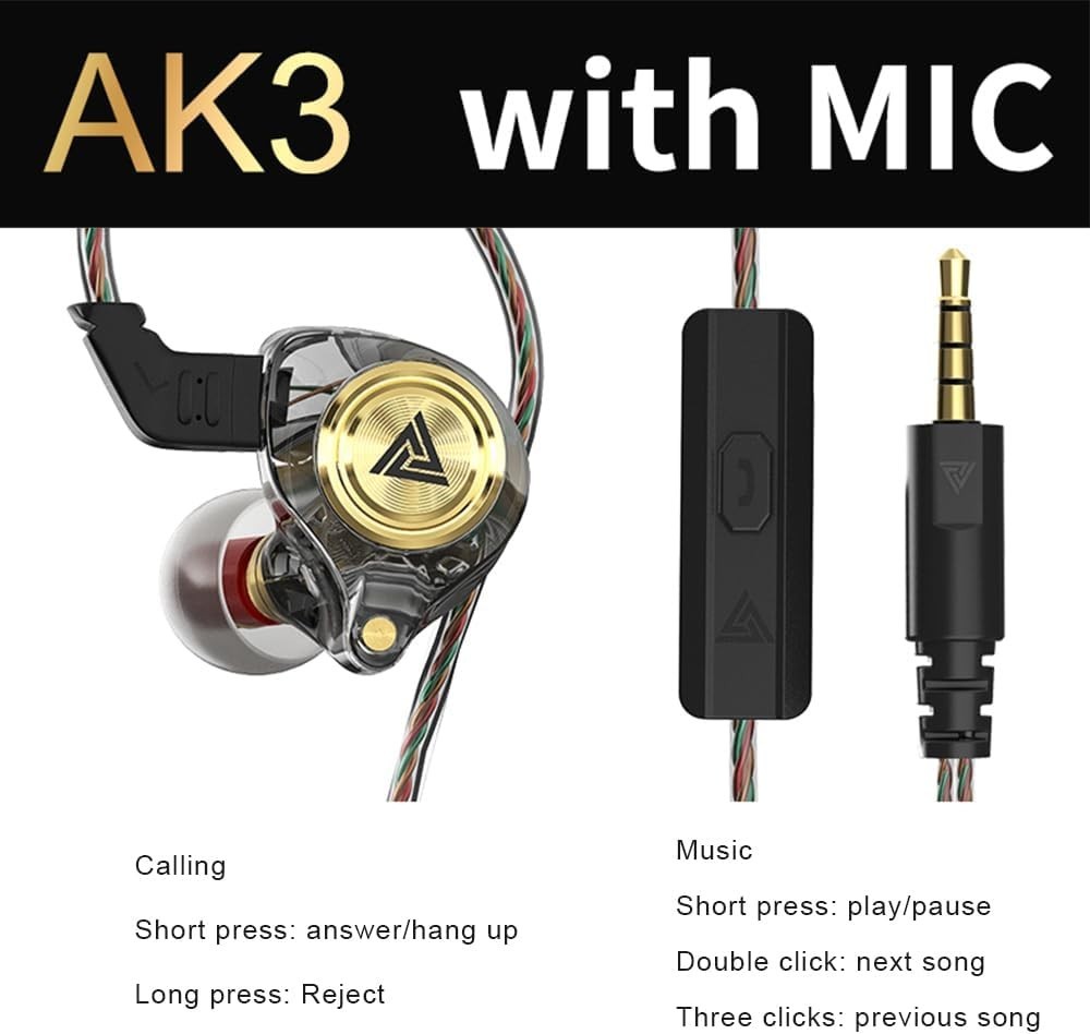 AK3FILE Wired Gaming Earbuds: Deep Bass, 10mm Dynamic Drivers & Noise Cancelling