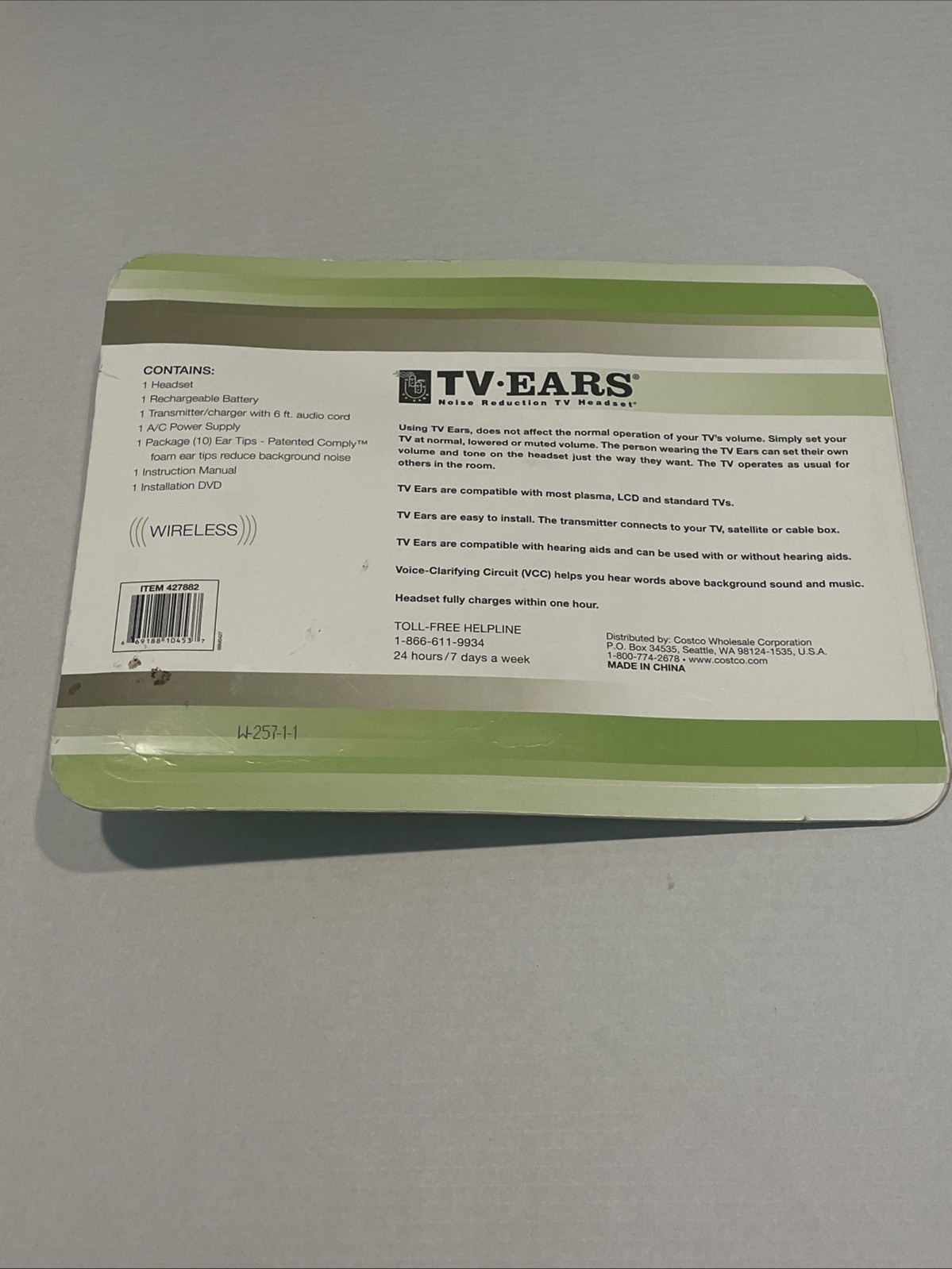 TV Ears Noise Reduction TV Headset Wireless Rechargeable Battery 427882 Sealed