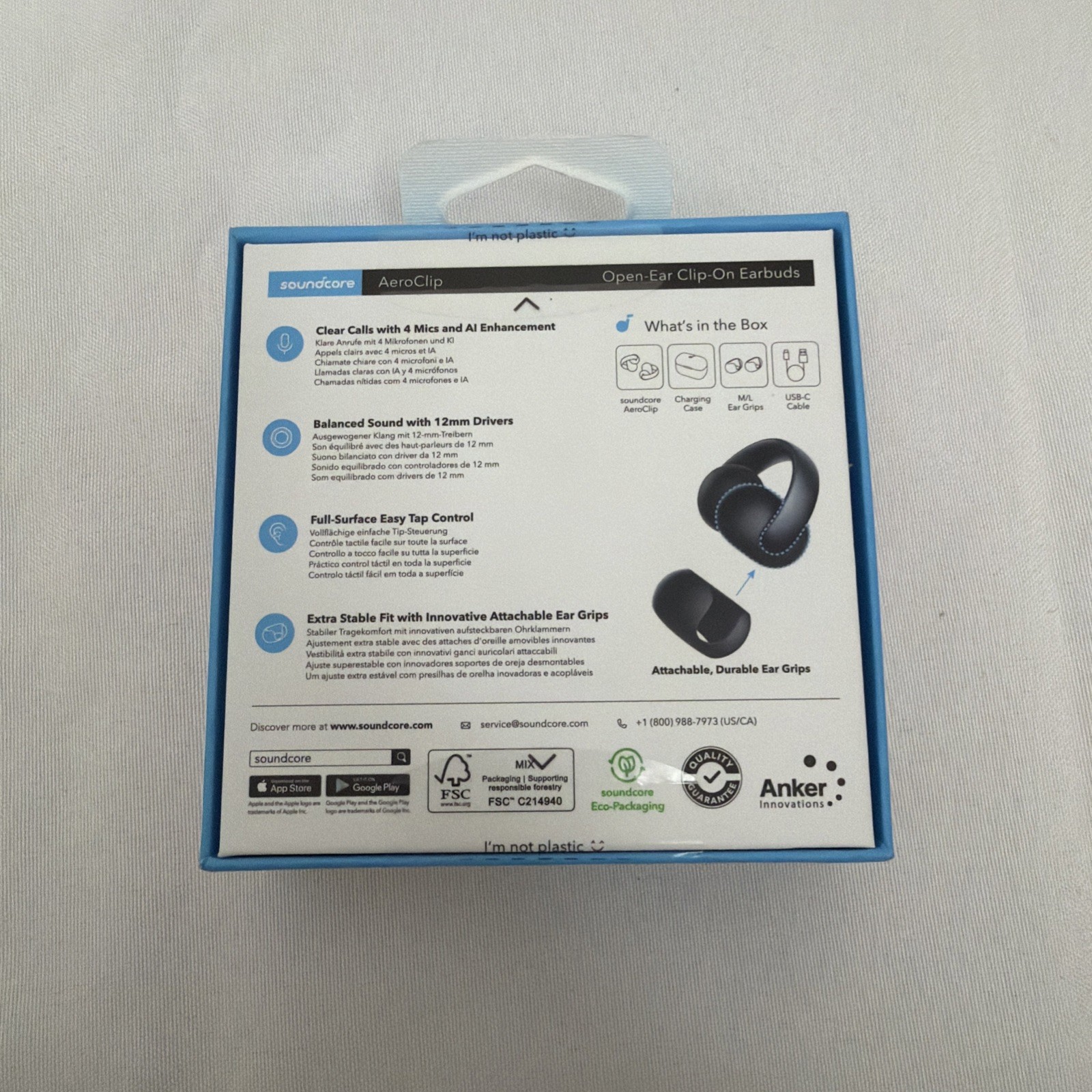 Soundcore AeroClip Open-Ear Earbuds Clip-On Headphones 4 Mic AI-Boost