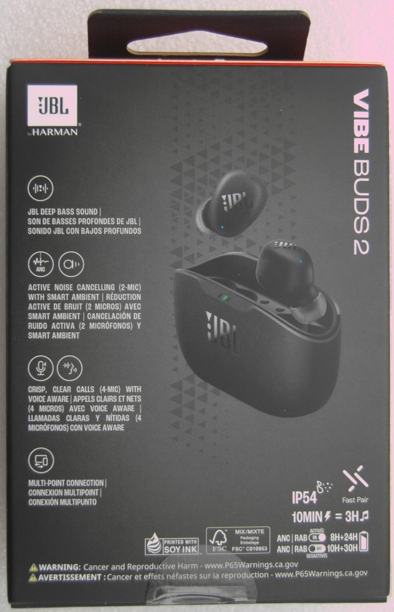 JBL Vibe Buds 2 – True Wireless Noise Cancelling Earbuds (Black) NIB