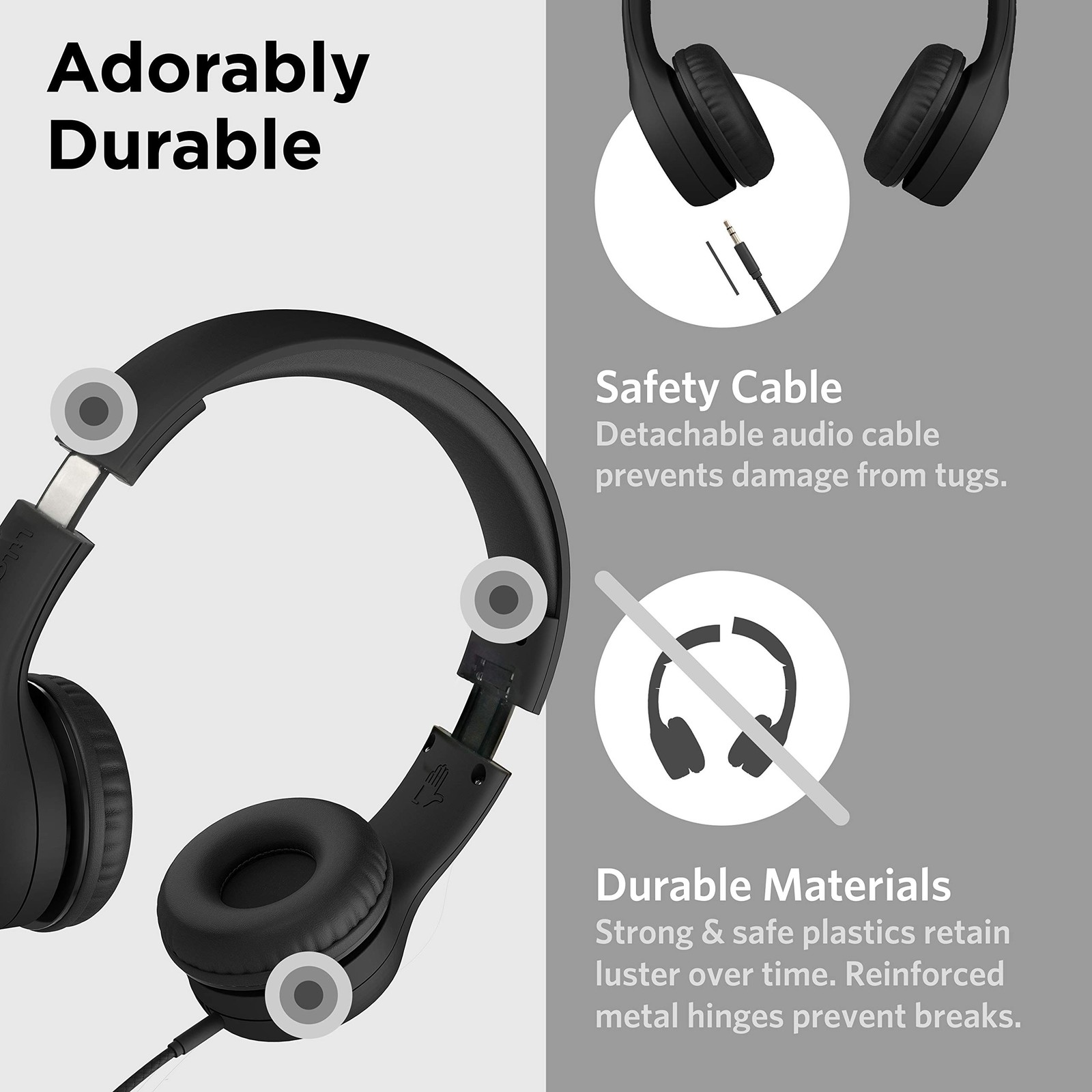 LilGadgets Connect+ Style On-Ear Kids Headphones with Microphone – Black