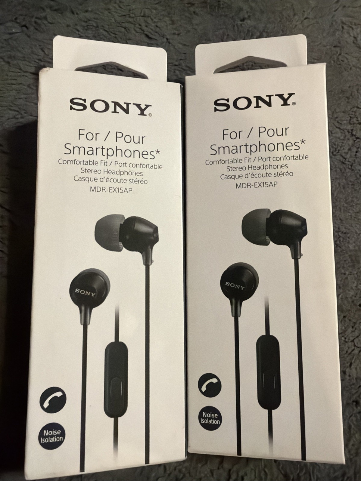 2 Pack Sony Earbuds, Clear Sound & For Smartphones New Black MDR-EX15AP