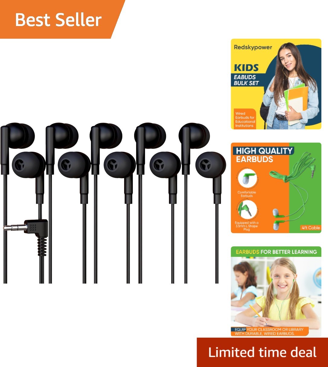 Tangle-Free 5 Pack Black Wired Earbuds – Ideal for Students and Group Activities