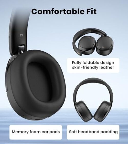 W80 Over Ear Headphones with -49dB Active Noise Cancelling, LDAC Hi-Res Black