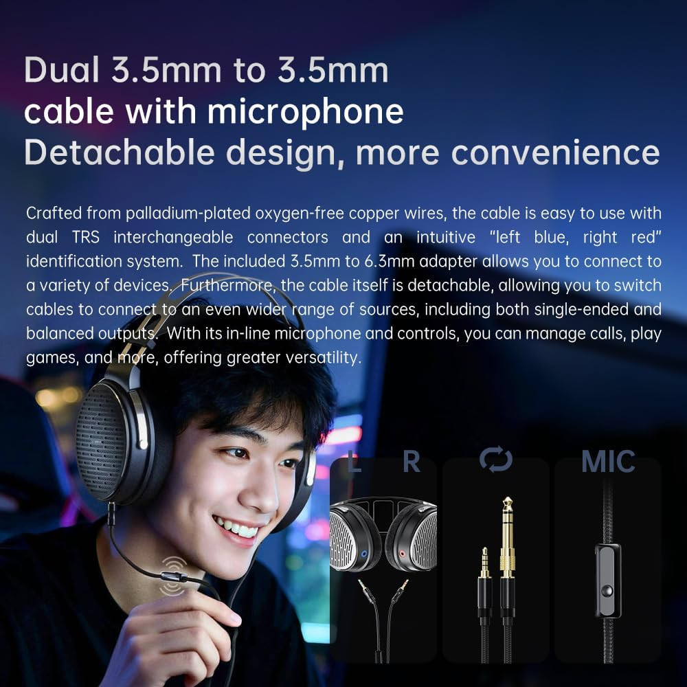 JT3 Over-Ear Open-Back Headphones, 50Mm Dynamic Driver, PEK+PU Composite