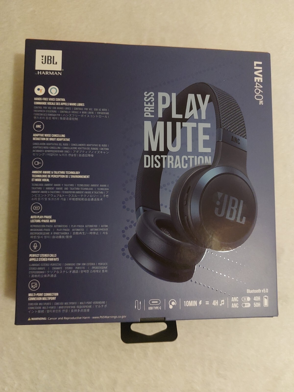 JBL Live460NC – Wireless Adaptive Noise Cancelling Voice Assist Headphones BLUE