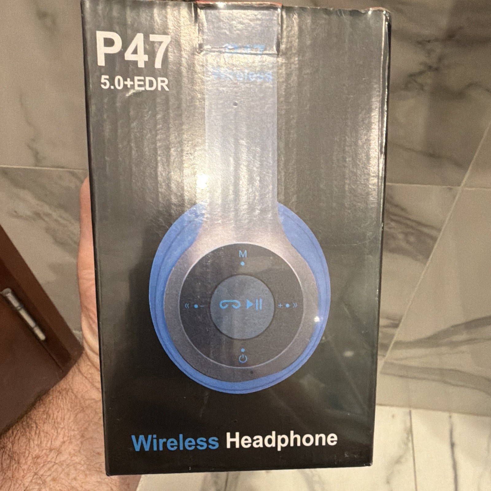 P47 5.0+EDR Bluetooth Wireless Over-Ear Headband Headphones w/ Mic Blue