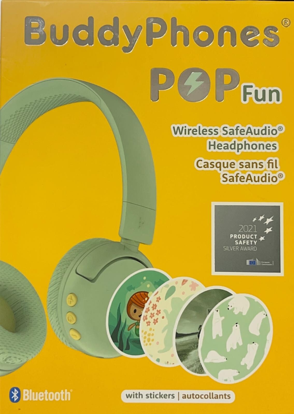 BuddyPhones POP Foldable Bluetooth Wireless Kids Headphones with – Green