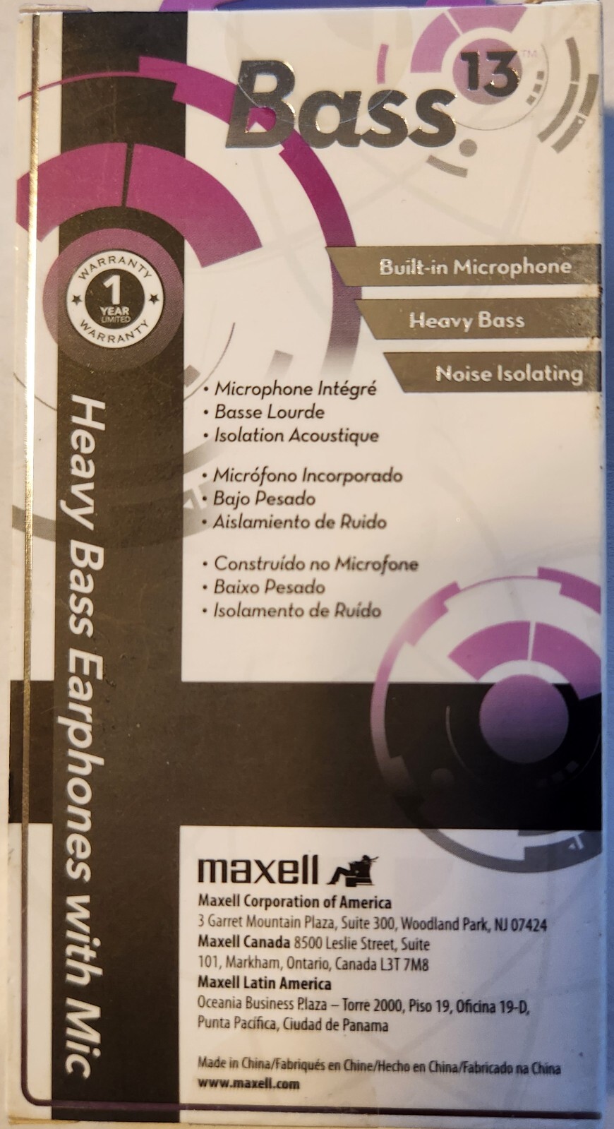 Maxell Bass 13 Earphones with Mic Ear Buds