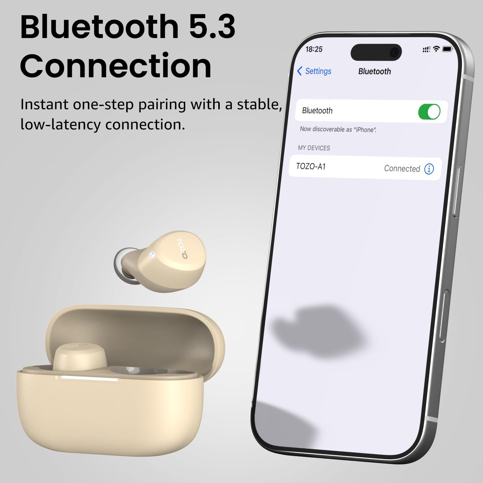 TOZO – A1 Lightweight Wireless Earbuds Headphones, Khaki – Refurbished