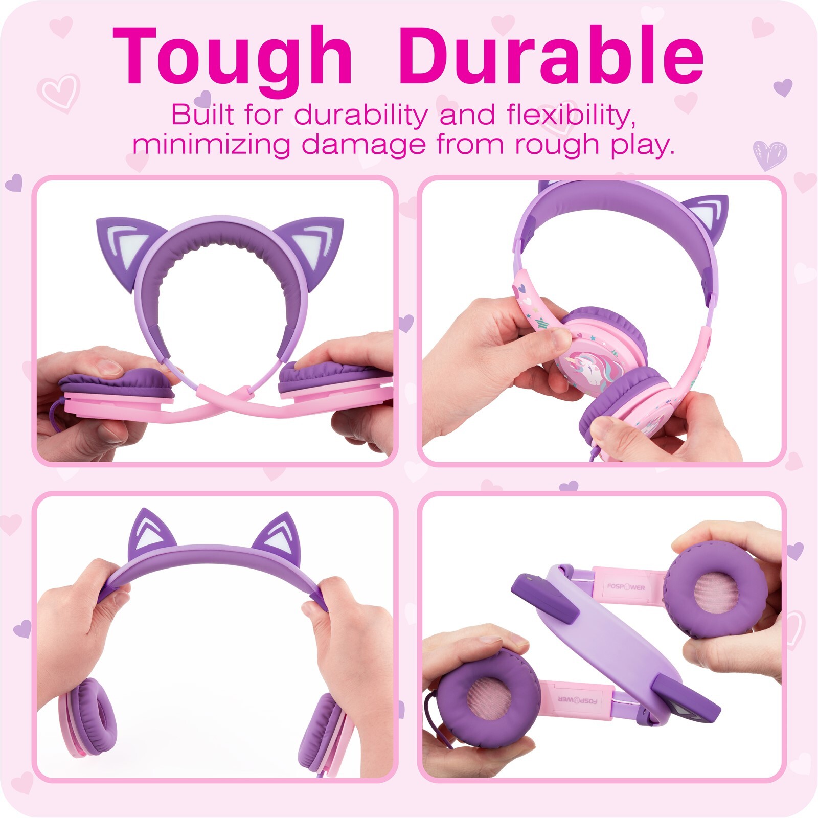 Kids Wired LED Cat Ears Headphone Headsets Girl Earphone On Ear Volume Control