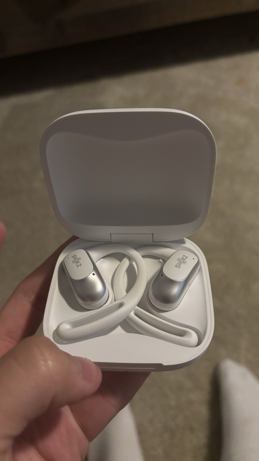 Shokz OpenFit Air Bluetooth Wireless Open-Ear Ear-Hook Earbuds White/Silver Mic