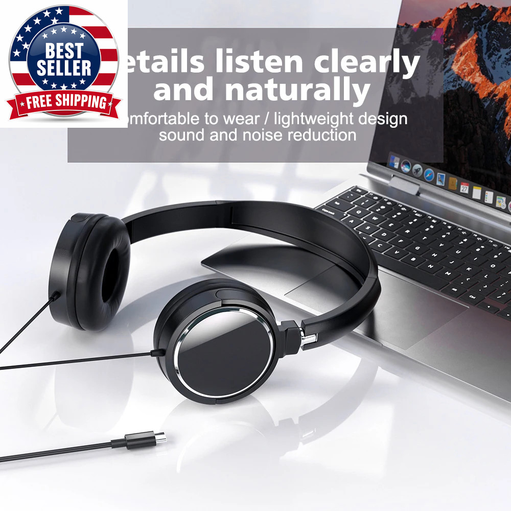 New 3.5Mm/Type-C Plug Wired Headphones Foldable Headphones Bass Stereo Fashion M