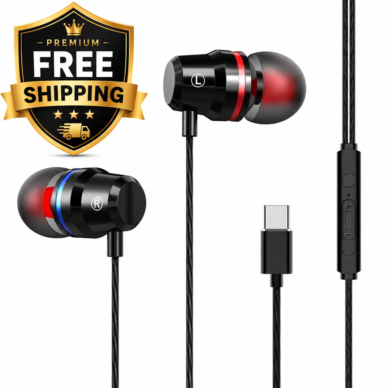Headphone USB-C Wired HiFi Stereo Bass Earbuds With Mic