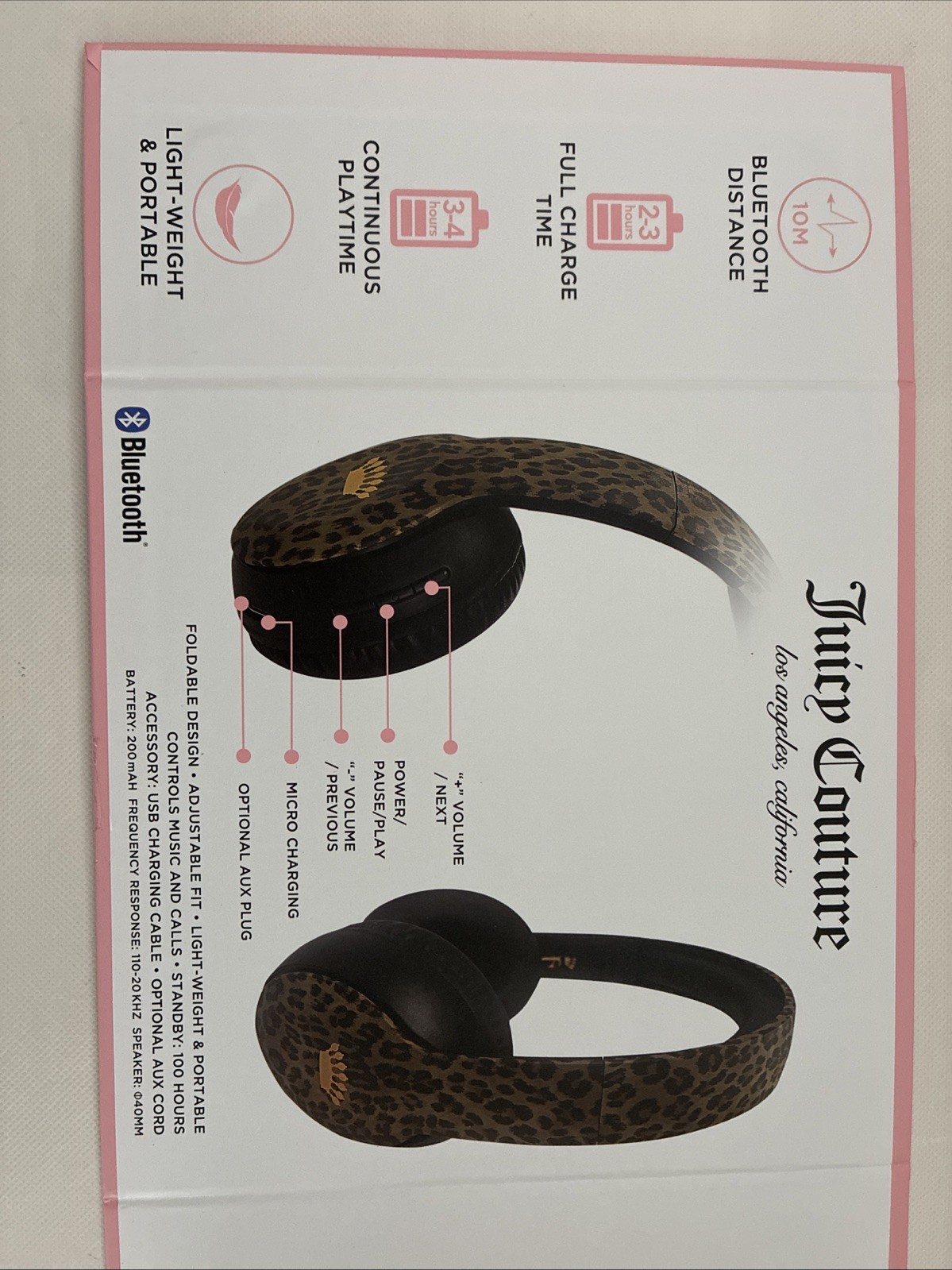 New Juicy Couture Cheetah Leopard Wireless Headphones Signature Sound