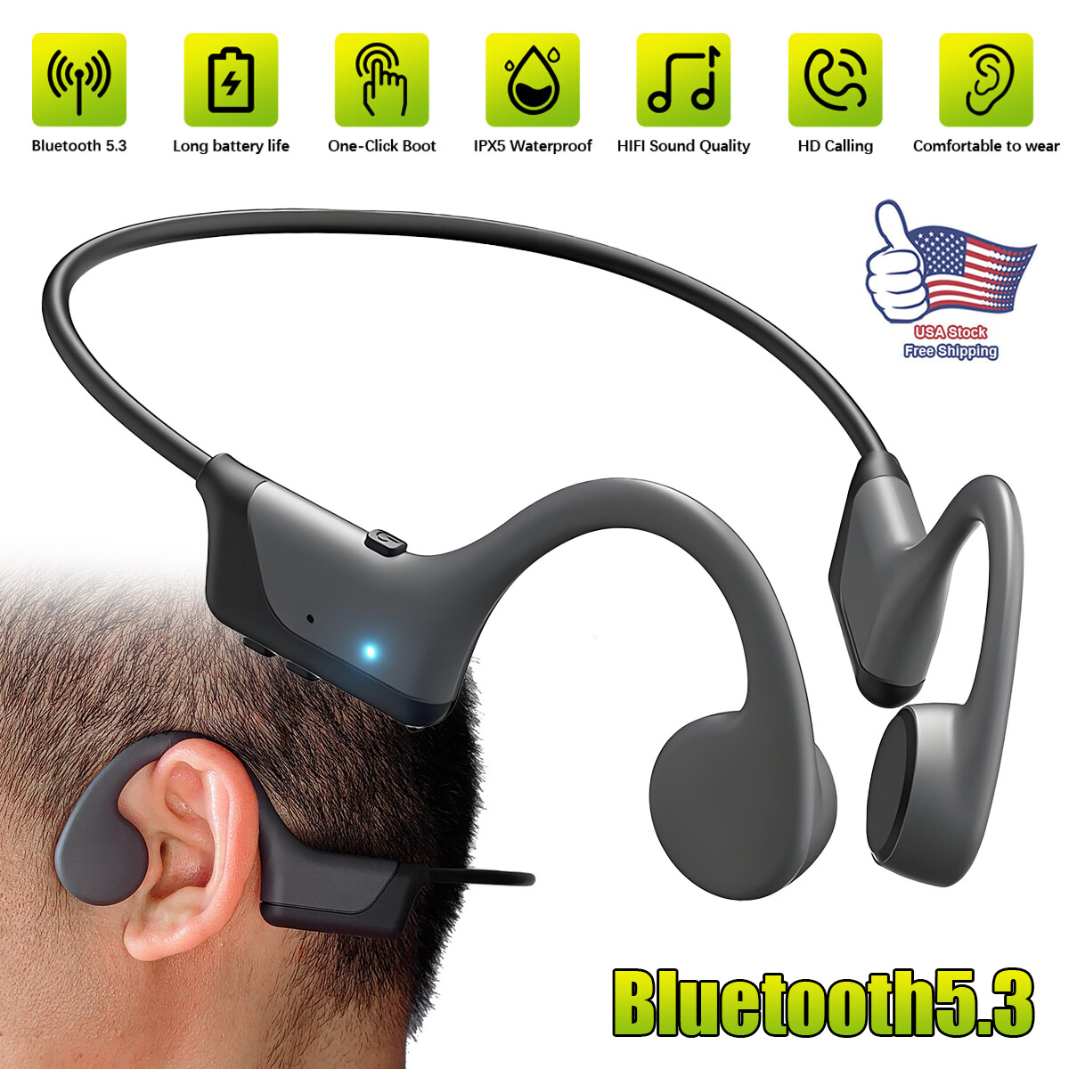 Bluetooth 5.3 Wireless Earbuds Outdoor Sport Headset Bone Conduction Headphones