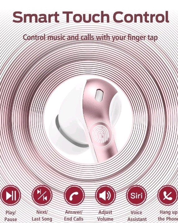 X8 Pink Bluetooth 5.4 Wireless Earbuds Touch Control Dual Display IP7