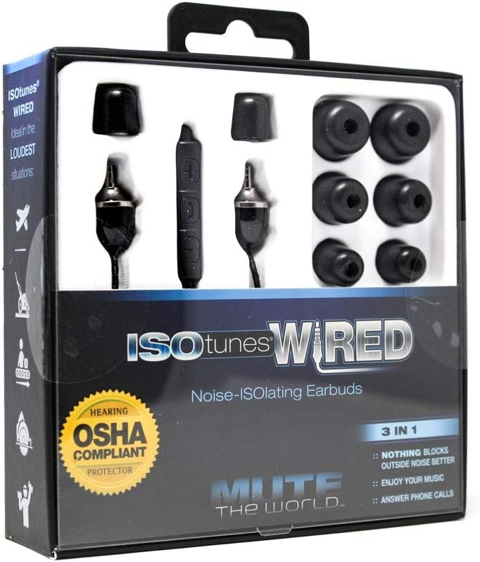 ISOtunes Wired Earplug Headphones, Recently 1 Count (Pack of 1), Black