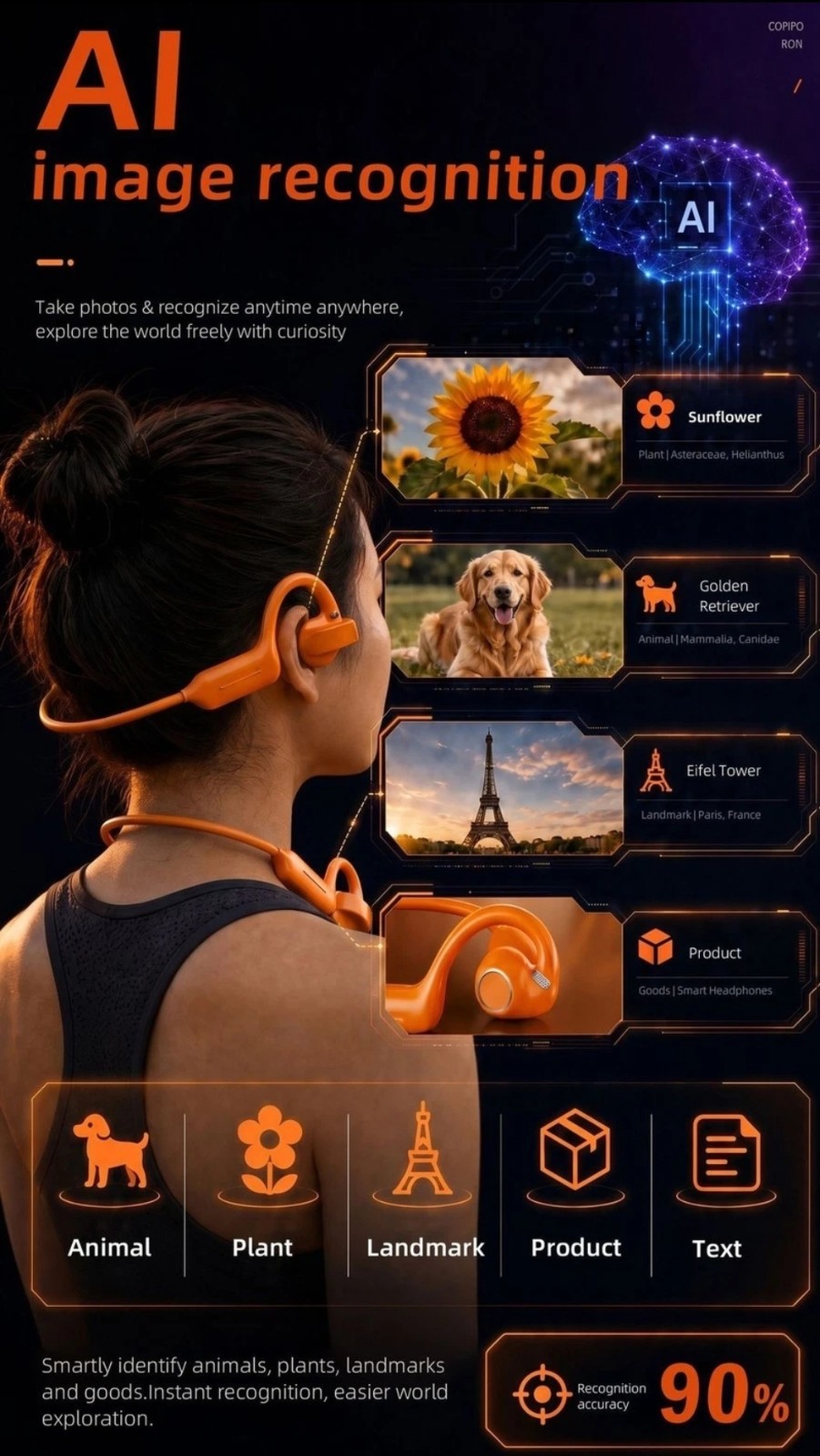 Bluetooth Headset AI Translation 800W Camera Video Photo Wireless Sports
