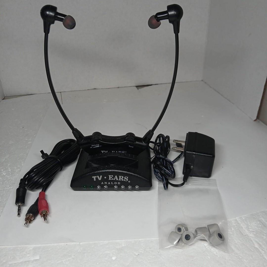 TV Ears Analog Wireless Headset System Black New Battery New Foam Ear Tips