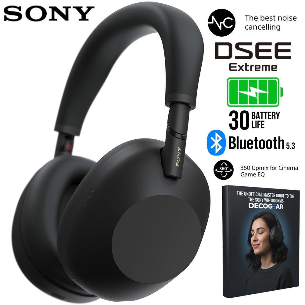 Sony WH-1000XM6 Best Noise Canceling Headphones, Black +Deco Master Guide Bundle